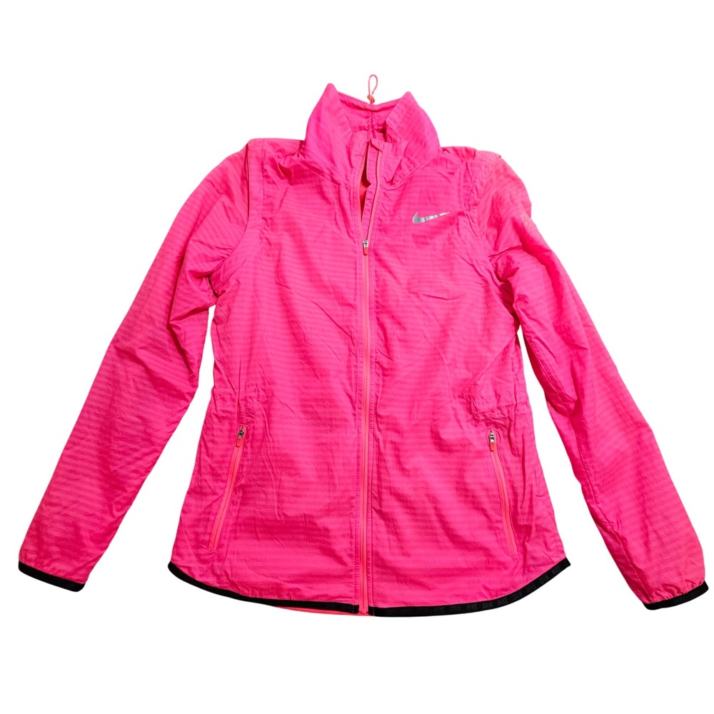 Nike Golf Windbreaker Jacket Women Small Neon Pink Full Zip Striped 725690-617